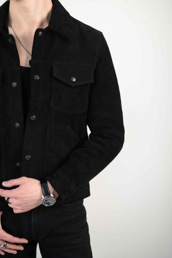 LUXURY SUEDE BLACK LEATHER JACKET - Image 2